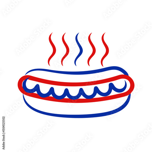Hotdog icon with steam, summer barbecue celebration concept
