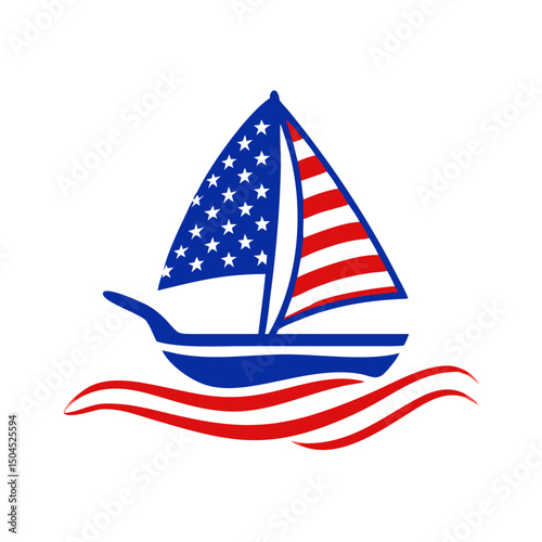 USA sailboat icon waving flag, nautical theme concept