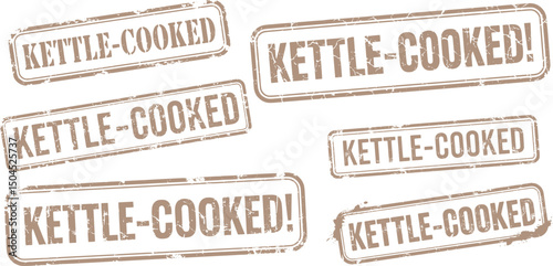 "Kettle-cooked" Logo, stamp, emblem, Vector for potato chips, Healthy, Icon set