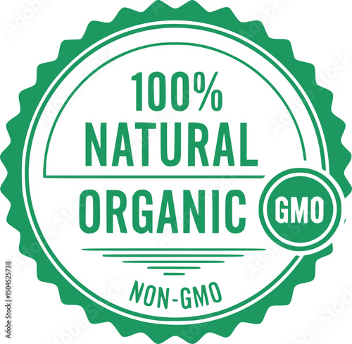 GMO free label. Non GMO icon. Organic cosmetic or food vector illustration for product packaging logo, sign, symbol or emblem. No chemicals badge isolated.