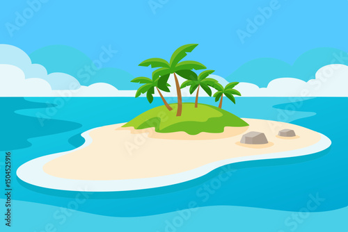Island Shoreline with White Sand and Clear Ocean