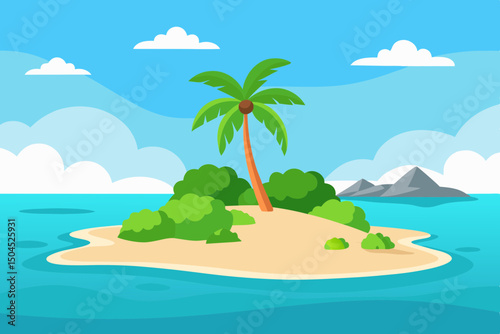 Beautiful Beach Scene on Tropical Island Vector
