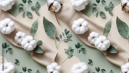 Wallpaper Mural 綿花とユーカリの葉のシームレスな背景 Torontodigital.ca