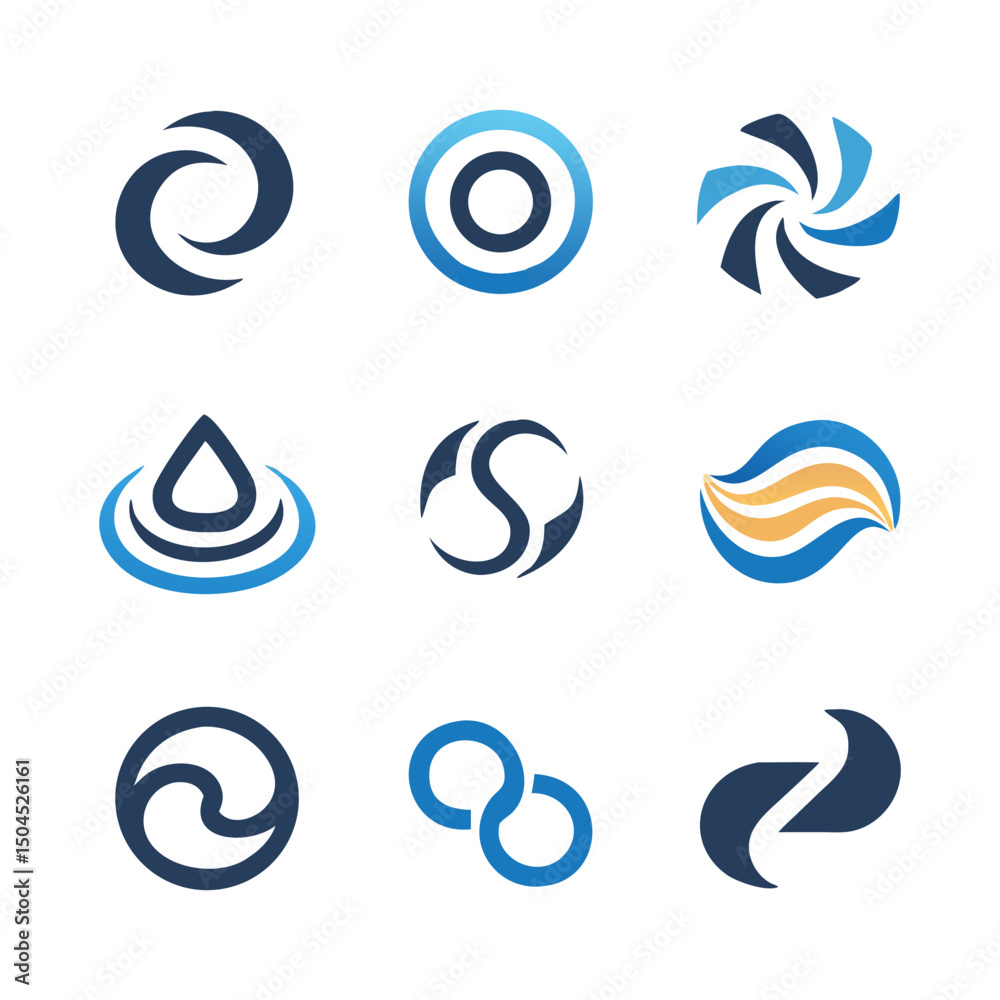 Naklejka premium Abstract Blue Water and Swirl Logo Collection