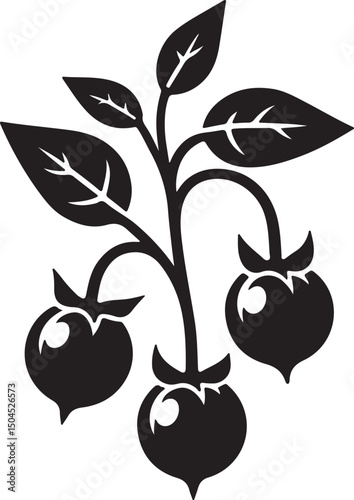 Deadly Nightshade Fruit Black Silhouette Vector, Poisonous Plant Clipart & Gothic Botanical Design