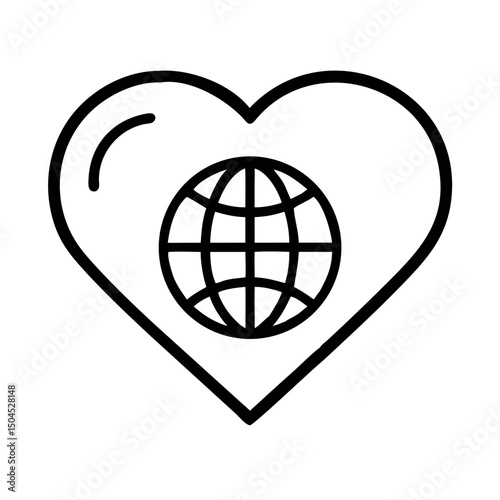 Heart with Globe Icon - Global Love and Worldwide Care Symbol