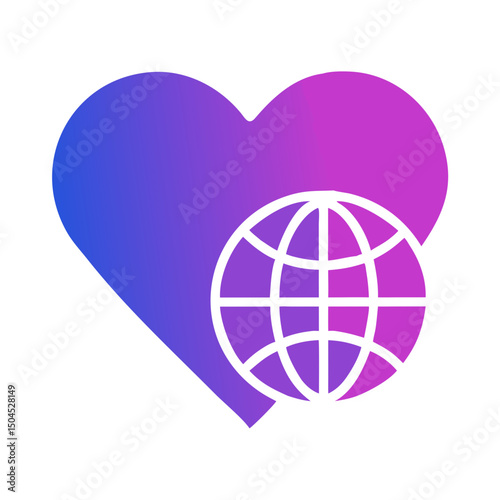 Heart with Globe Icon - Global Love and Worldwide Care Symbol