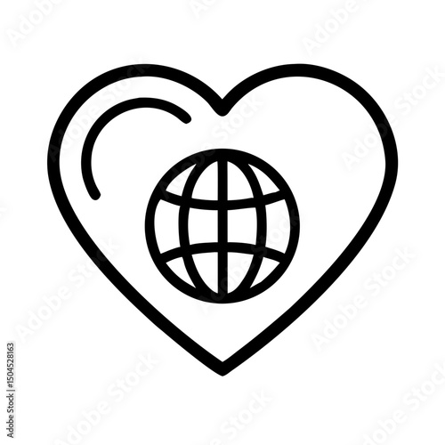 Heart with Globe Icon - Global Love and Worldwide Care Symbol
