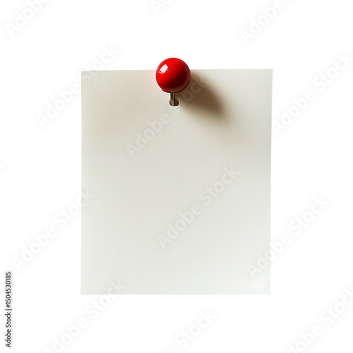 Blank paper note pinned with red thumbtack isolated on transparent background