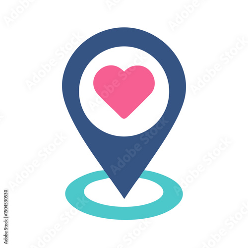 Location Marker with Heart Icon - Romantic Place and Favorite Location Symbol