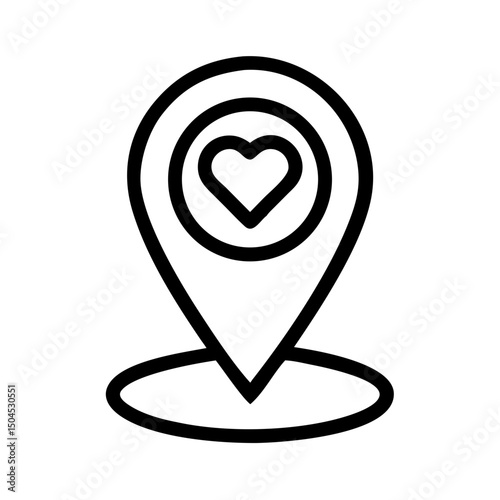 Location Marker with Heart Icon - Romantic Place and Favorite Location Symbol