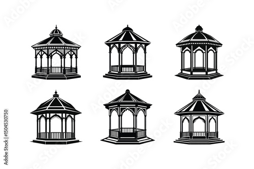 Gazebo structure architecture silhouette on white background