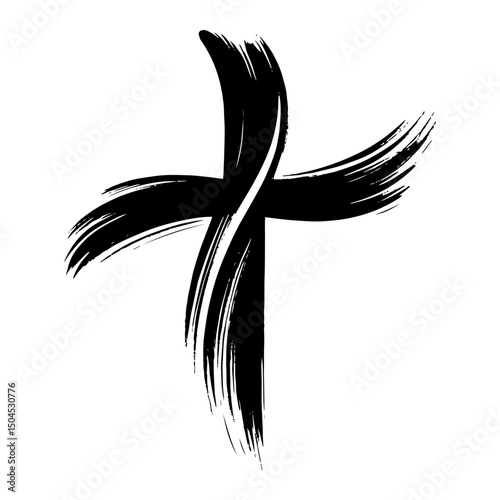 abstract christian cross in bold black and white brush style