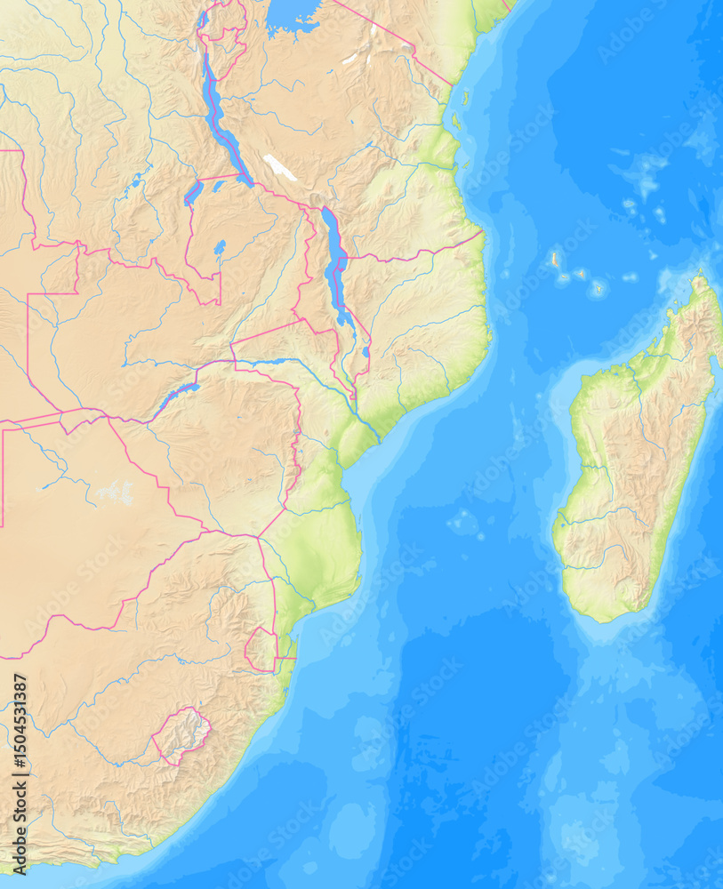 Fototapeta premium Map of Mozambique and surrounding countries without any labels