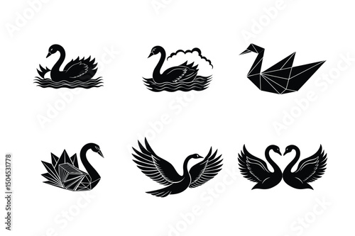 set of black and white swans