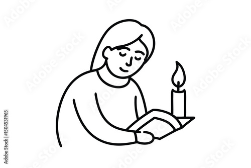 Woman reading book by candlelight cozy night relaxation