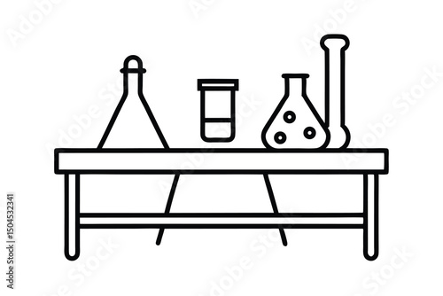 Laboratory glassware on a simple wooden table science experiment