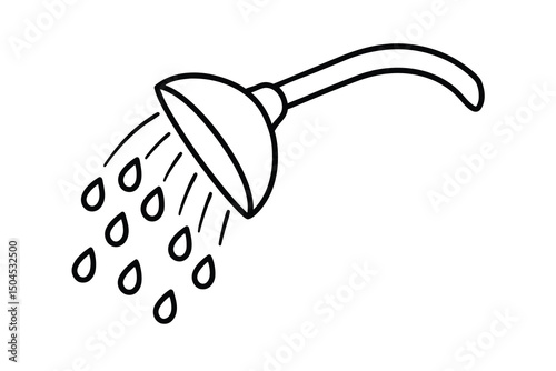 Simple line drawing of a shower head spraying water