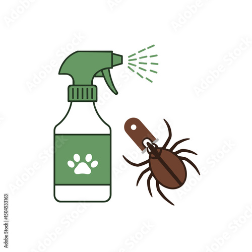 Tick spray icon for pet pest control and animal health care