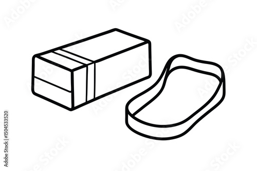 Rectangular eraser and rubber band office supplies