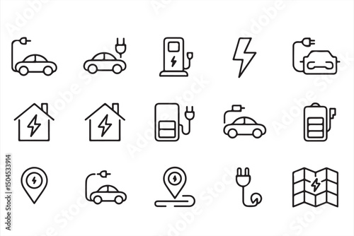 Battery Charging and Electric Car Symbols