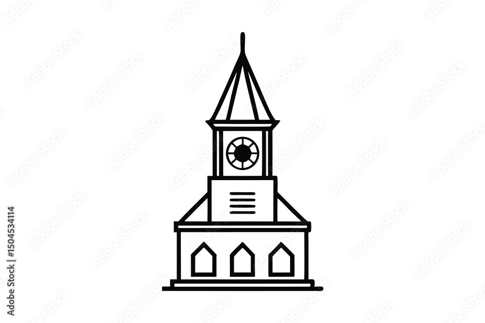 Fototapeta premium Simple line drawing of a classic town hall clock tower