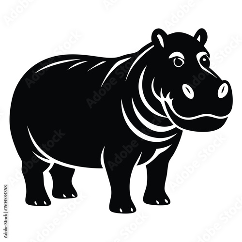 Silhouette of Hippo, Funny Hippo Vector Illustration Cartoons, Clipart, Line Art Design on White Background