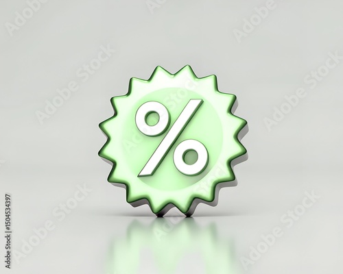 3D Green Percentage Discount Tag Icon with White Percent Symbol for Sales and Promotional Offers