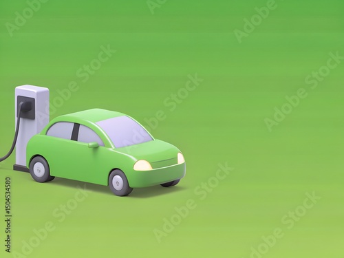 3D Green Electric Car Icon with Charging Station for Sustainable Transportation and Eco-Friendly Energy