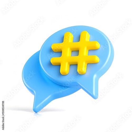 3D Hashtag Icon with Blue Speech Bubbles for Social Media and Digital Communication Trends