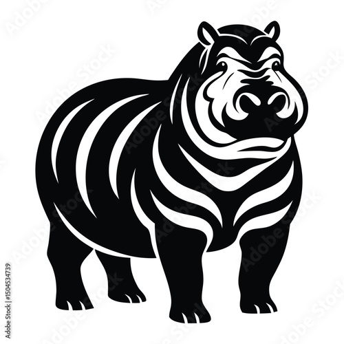 Silhouette of Hippo, Funny Hippo Vector Illustration Cartoons, Clipart, Line Art Design on White Background