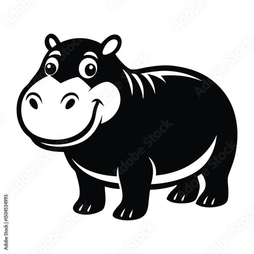 Silhouette of Hippo, Funny Hippo Vector Illustration Cartoons, Clipart, Line Art Design on White Background