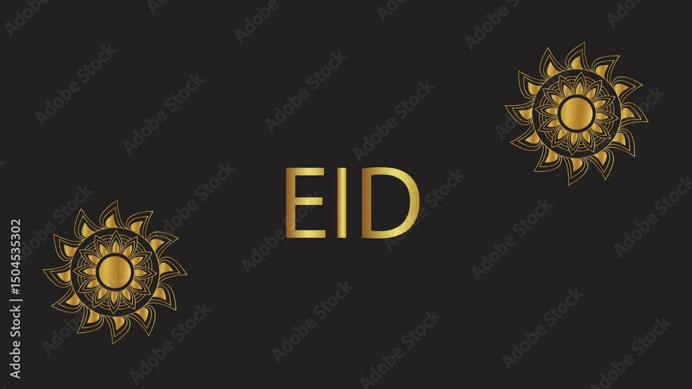 gold eid mubarak lettering with mandala animation. motion graphic with simple typography, high quality video