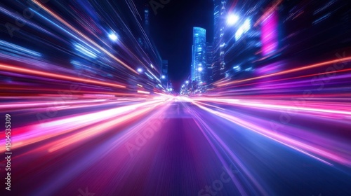 Dynamic urban night traffic with vibrant light trails