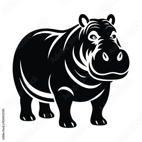 Silhouette of Hippo, Funny Hippo Vector Illustration Cartoons, Clipart, Line Art Design on White Background