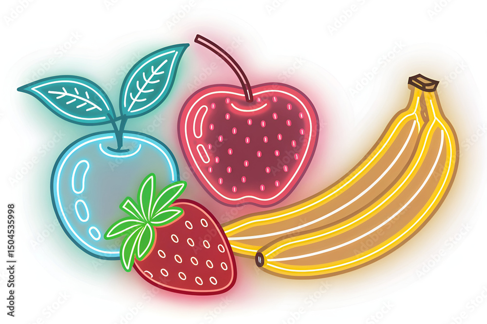 Fototapeta premium fruits and berries neon art