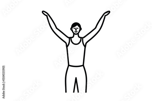 Person raising arms upward simple line art illustration