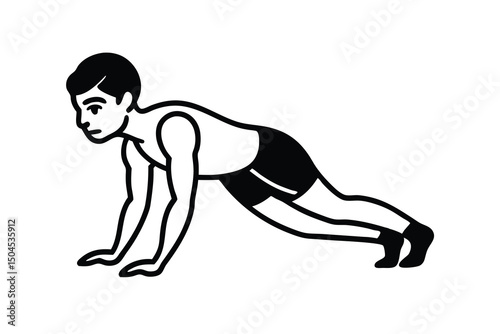 Young man performing a low plank exercise fitness workout