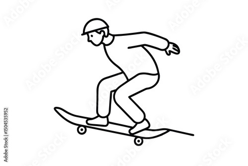 Skateboarder performing a trick line art illustration
