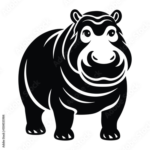 Silhouette of Hippo, Funny Hippo Vector Illustration Cartoons, Clipart, Line Art Design on White Background