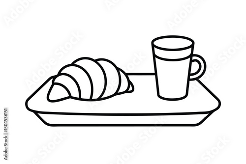 Simple line drawing croissant coffee breakfast tray