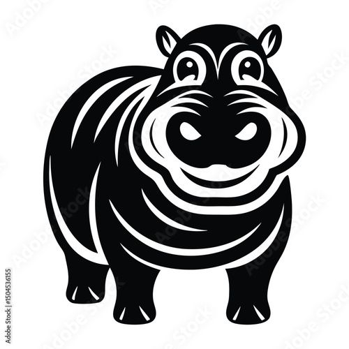 Silhouette of Hippo, Funny Hippo Vector Illustration Cartoons, Clipart, Line Art Design on White Background