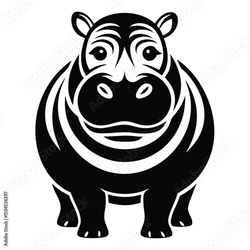 Silhouette of Hippo, Funny Hippo Vector Illustration Cartoons, Clipart, Line Art Design on White Background