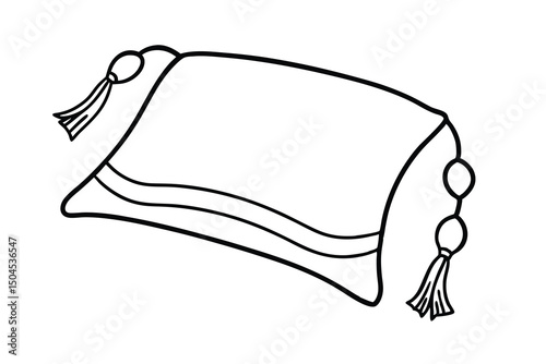 Decorative pillow with tassels and beads outline drawing