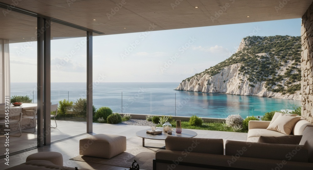 Fototapeta premium terrace with breath-taking view of the sea lagoon with crag.