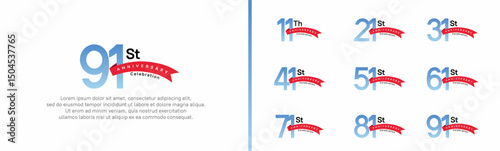 set of anniversary logo style red ribbon. vector design blue color for celebration