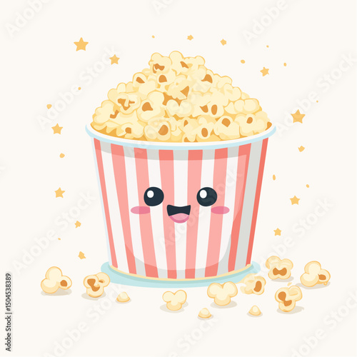 Spilled Kawaii Popcorn – Cute Flat 2D Illustration