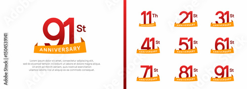 set of anniversary logo style orange ribbon. vector design red color for celebration