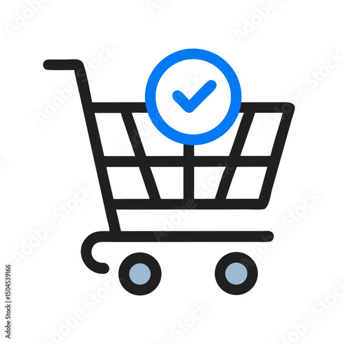 Shopping Cart with Checkmark Icon Representing Successful Purchase or Order Confirmation