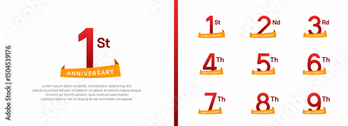 set of anniversary logo style orange ribbon. vector design red color for celebration